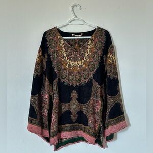 Vintage Soft Surroundings Bohemian Black Multicolor V-Neck Women’s Shawl